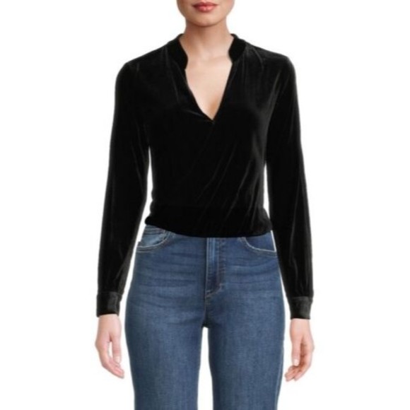 L’AGENCE NEW Marcella Wrap Effect Velvet Bodysuit In Black Size XS $450.00 - Picture 7 of 16